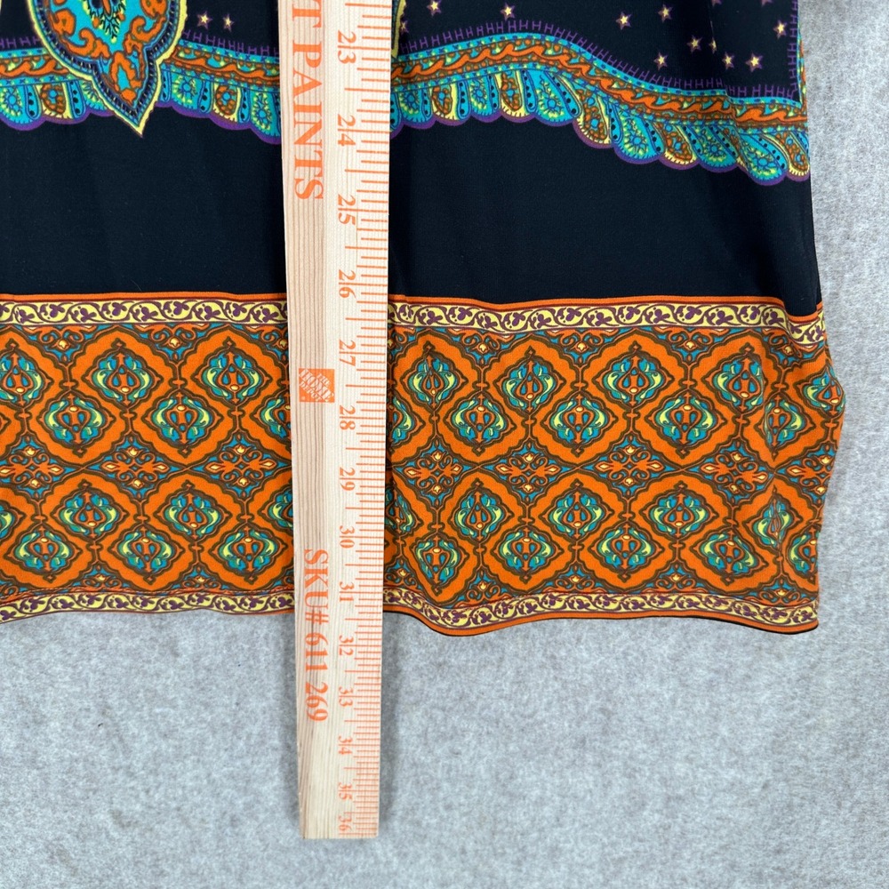 ECI Tunic Top 1X Stretchy Black Orange Paisley Medallion Tassel Boho - Picture 7 of 8